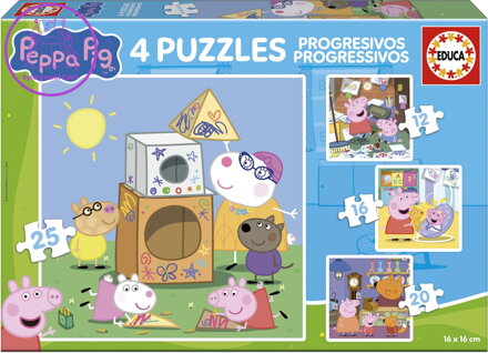 EDUCA Puzzle Prasátko Peppa 4v1 (12,16,20,25 dílků)