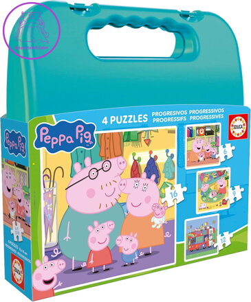 EDUCA Puzzle v kufříku Prasátko Peppa II 4v1 (6,9,12,16 dílků)