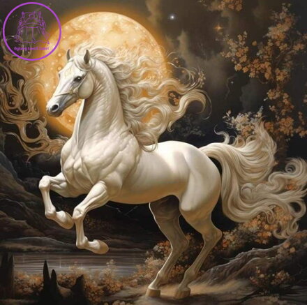 NORIMPEX Diamantové malování Bílý kůň s měsícem 30x40cm