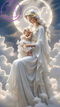 NORIMPEX Diamantové malování Matka Boží s dítětem v oblacích 30x40cm