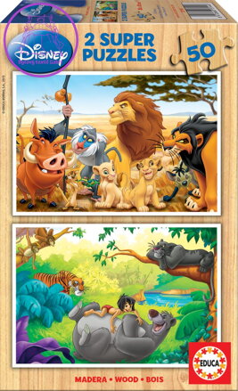 EDUCA Dřevěné puzzle Disney Zvířecí kamarádi 2x50 dílků