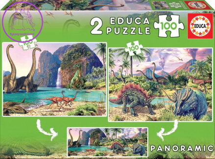 EDUCA Puzzle Panorama Dinosauří svět 2x100 dílků