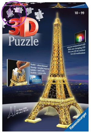 RAVENSBURGER Svítící 3D puzzle Noční edice Eiffelova věž 216 dílků