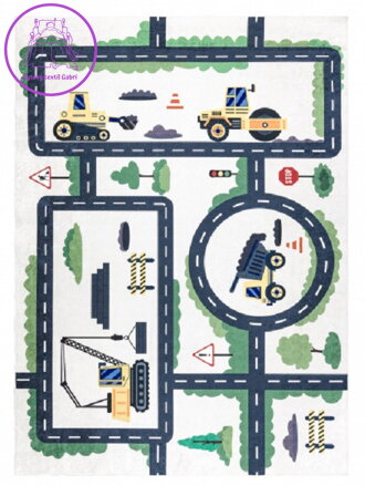 Dětský kusový koberec Bambino 2223 Streets cars cream