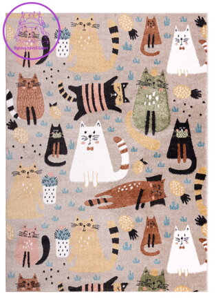 Dětský kusový koberec Fun Kittens Cats beige
