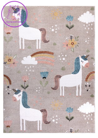 Dětský kusový koberec Fun Unicorn with rainbow beige