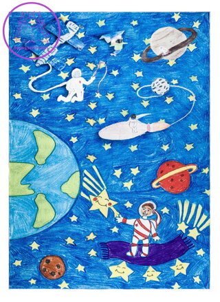 Dětský kusový koberec Bambino 2265 Rocket Space blue