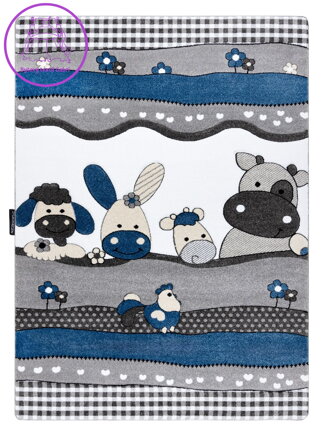 Dětský kusový koberec Petit Farm animals blue