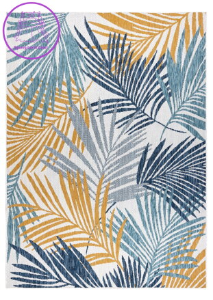 Kusový koberec Cooper Sisal Palm leaves 22258 ecru/navy – na ven i na doma