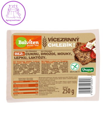 Chléb vícezrnný bez mouky 250g Balviten bez lepku 3374