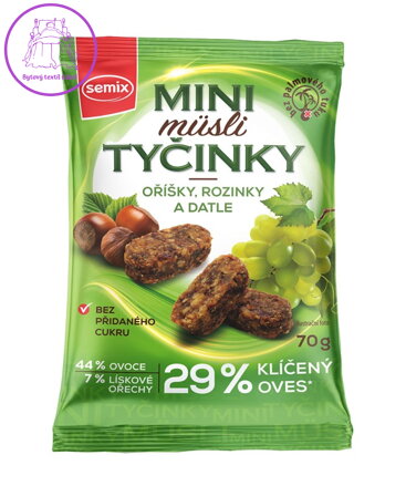 Mini mysli tyčinky oříšky, rozinky, datle BZL 70g Semix 1060