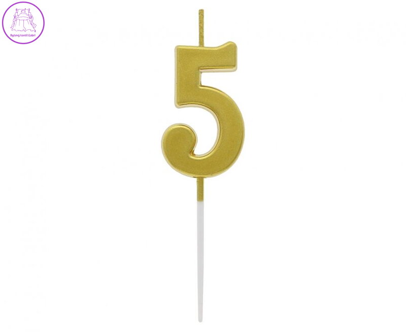Dortová svíčka B&C - číslo "5" zlatá metalíza 9,5 cm Dortová svíčka B&C - číslo "5" zlatá metalíza 9,5 cm