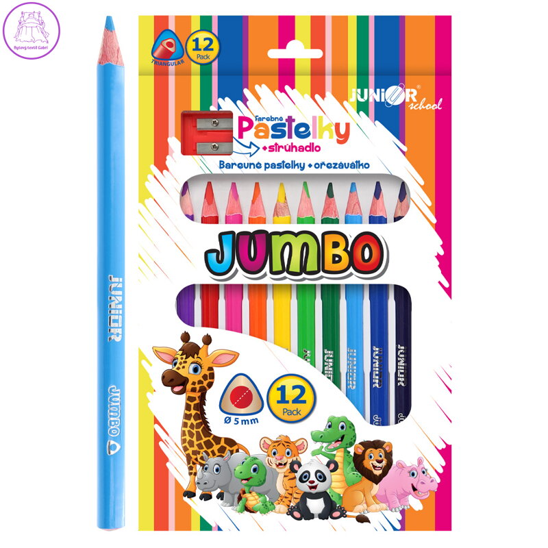 Pastelky trojhranné JUMBO 12 ks + ořezávátko Pastelky trojhranné JUMBO 12 ks + ořezávátko
