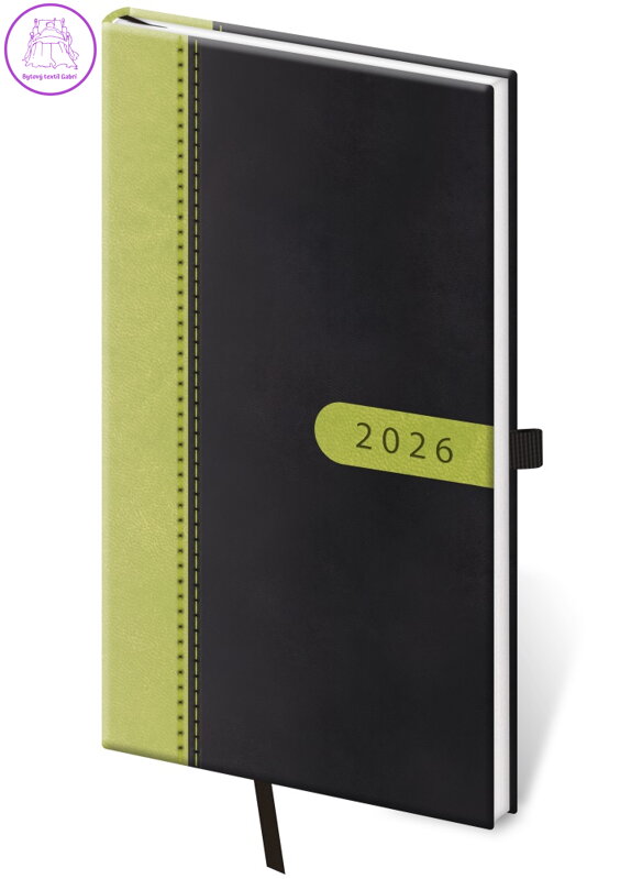 Diář 2026 týdenní kapesní diář Bora - černý/zelený