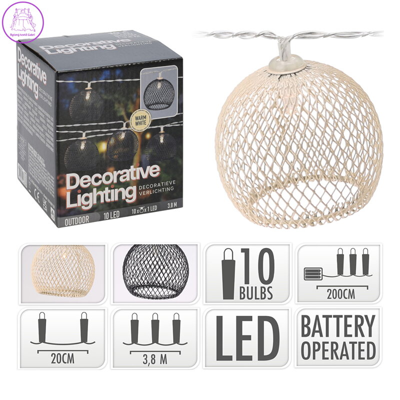Dekorační vnějšek. osvětlení 10 LED bílá teplá, délka 3,8 m (zlaté / černé tínídlo) Dekorační vnějšek. osvětlení 10 LED bílá teplá, délka 3,8 m (zlaté / černé tínídlo)