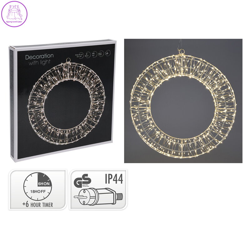 Vánoční dekorace - svítící kruh 38 cm, 480x mikro LED, bílá teplá