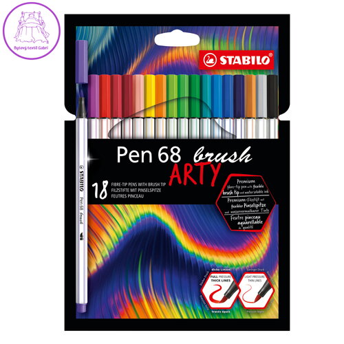 Fixy se štětcovým hrotem pro různé šířky čar STABILO PEN 68 brush - Arty, sada 18 ks