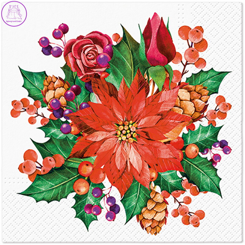 Ubrousky PAW L 33x33cm Poinsettia With Cones