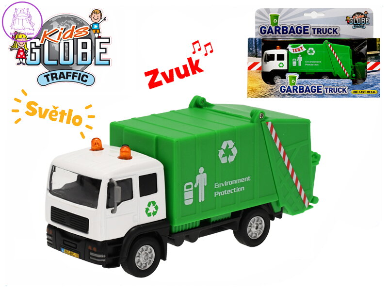 Kids Globe Traffic auto popelářské 15cm kov na zpětný chod na baterie se světlem a zvukem Kids Globe Traffic auto popelářské 15cm kov na zpětný chod na baterie se světlem a zvukem