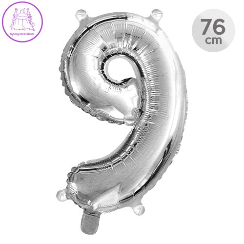 Balón narozeninový 76 cm - číslo 9, stříbrný
