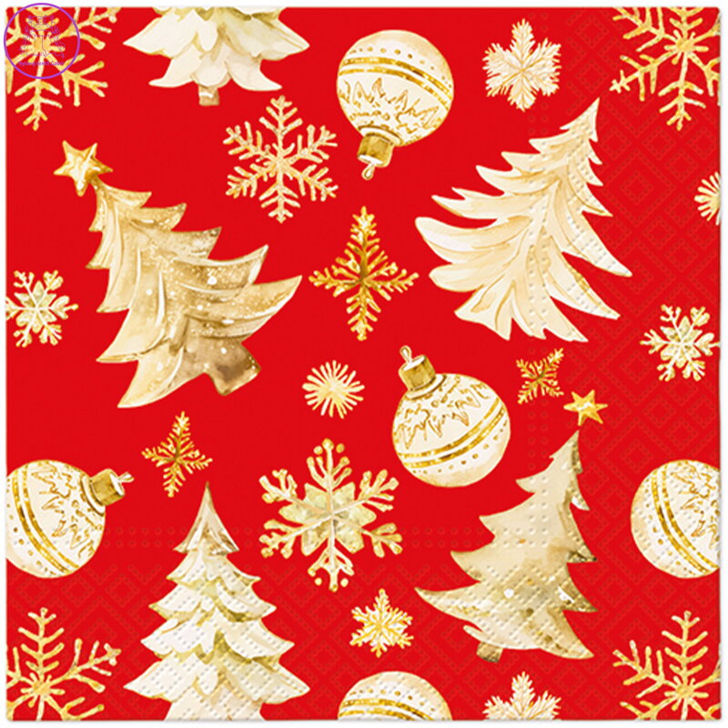 Ubrousky PAW L 33x33cm Golden Christmas Trees Red