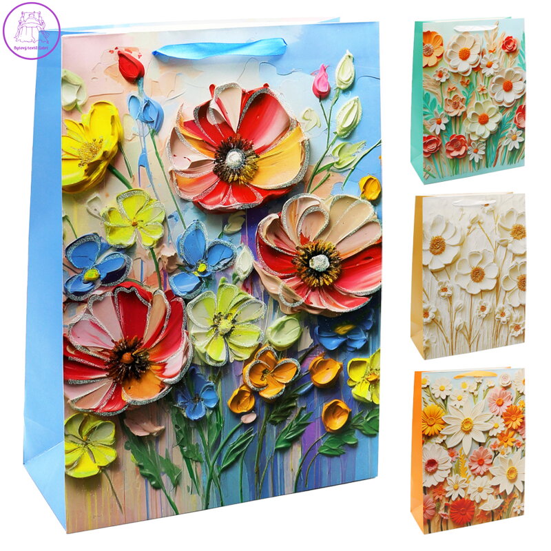 Dárková taška 2049 Flowers, velikost D 30 x 12 x 40 cm (mix 4 vzorů)