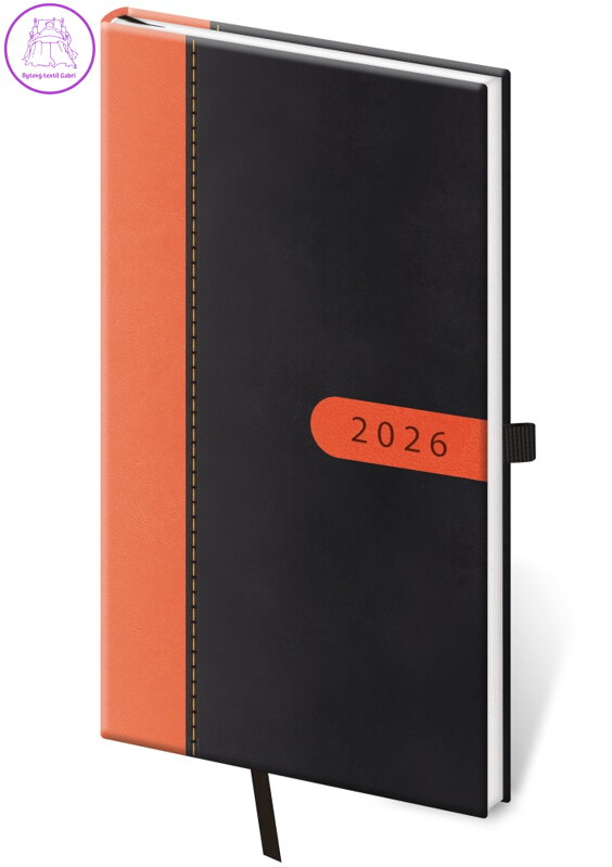 Diář 2026 týdenní kapesní diář Bora - černý/oranžový
