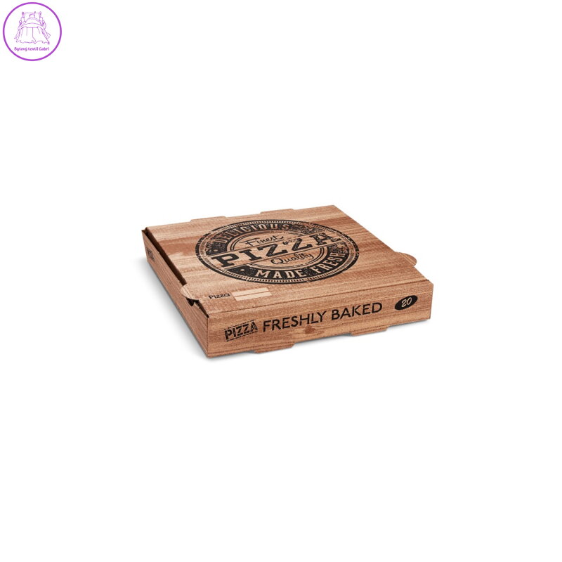 Krabice na pizzu (mikrovlnitá lepenka) H4 kraft s potiskem 20 x 20 x 4 cm [100 ks]