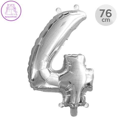 Balón narozeninový 76 cm - číslo 4, stříbrný Balón narozeninový 76 cm - číslo 4, stříbrný