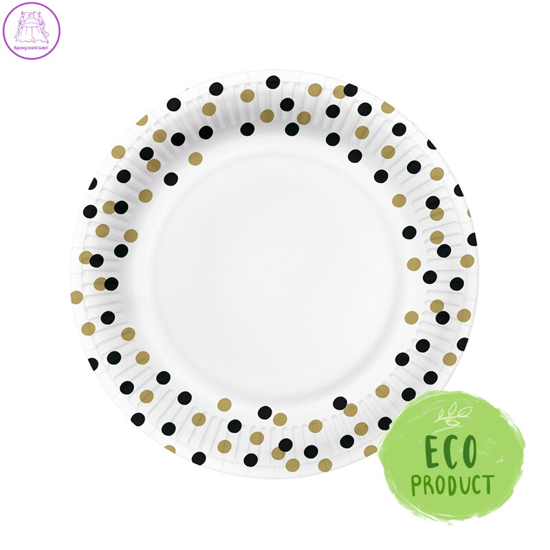 Papírový talíř PAW Eco 23 cm Confetti - gold / black