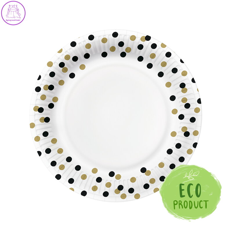 Papírový talíř PAW Eco 23 cm Confetti - gold / black Papírový talíř PAW Eco 23 cm Confetti - gold / black