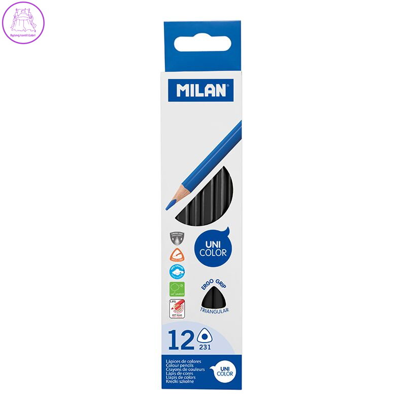 Pastelky MILAN Ergo Grip trojhranné 12 ks, Black Pastelky MILAN Ergo Grip trojhranné 12 ks, Black