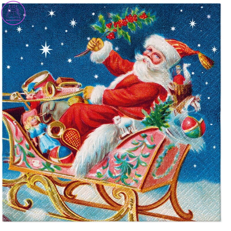 Ubrousky TaT 33x33cm Santa Claus on a sleigh