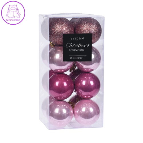 Vianočné gule - sada 16 ks odtiene fialovej, priem. 50 mm, mix lesklá/perleťová
