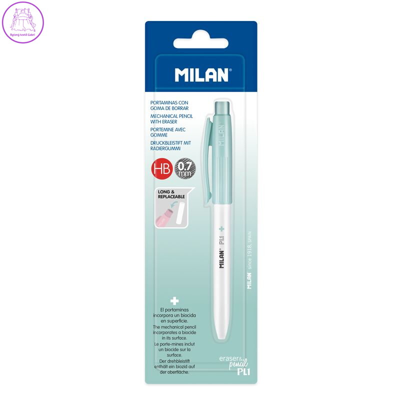 Mikrotužka / Pentelka MILAN PL1 Antibacterial HB 0,7 mm - tyrkysová, blistr