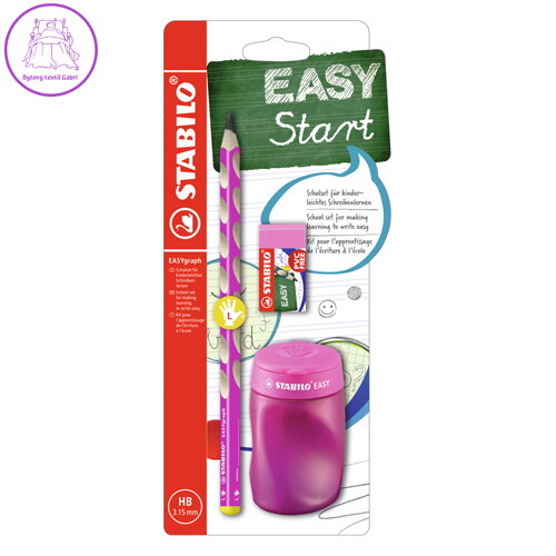 Školní set pro leváky - tužka STABILO EASYgraph v růžové barvě + guma a ořezávátko Školní set pro leváky - tužka STABILO EASYgraph v růžové barvě + guma a ořezávátko