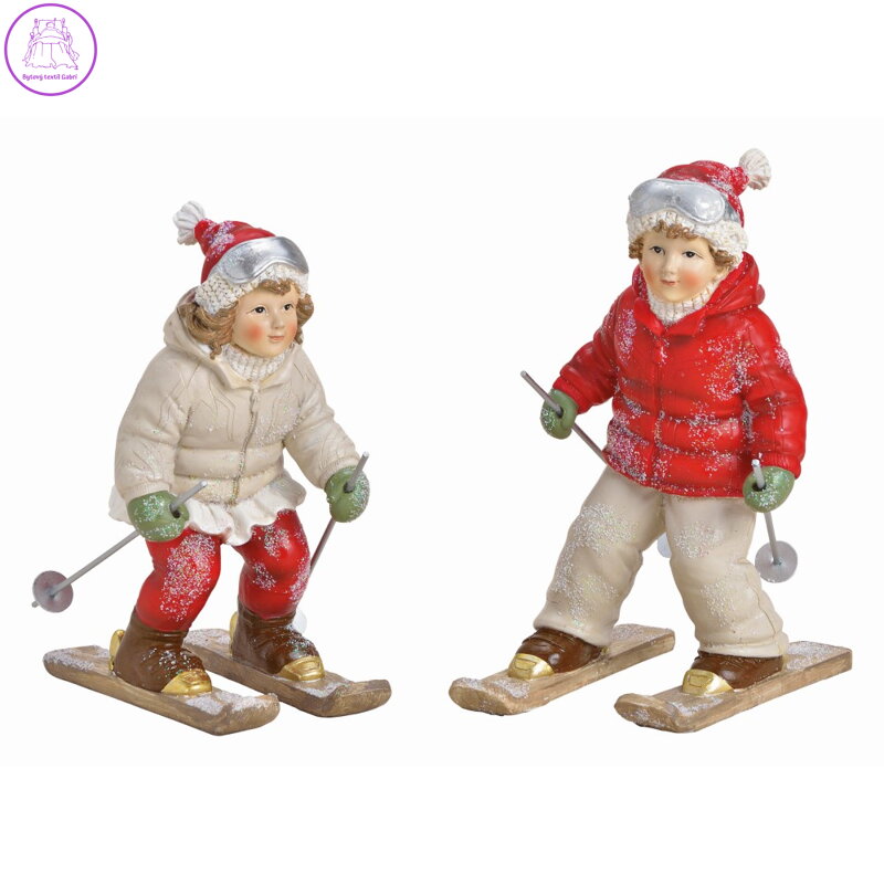 Dekorace - figurky dívky a chlapce na lyžích 15x12x20 cm /1ks Dekorace - figurky dívky a chlapce na lyžích 15x12x20 cm /1ks
