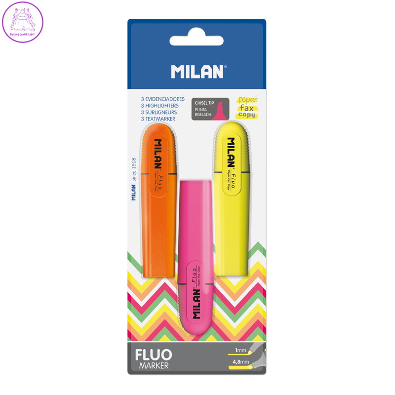 Zvýrazňovač MILAN Fluo Marker - sada 3 ks