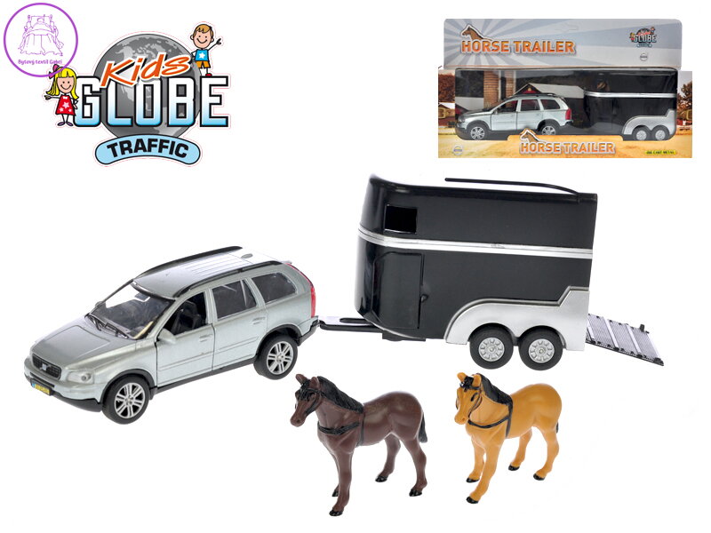 Kids Globe Traffic Volvo XC90 14cm kov zpětný chod s přívěsem pro koně v krabičce Kids Globe Traffic Volvo XC90 14cm kov zpětný chod s přívěsem pro koně v krabičce