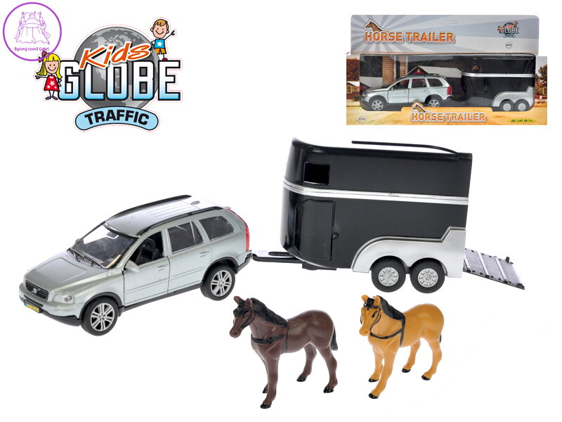 Kids Globe Traffic Volvo XC90 14cm kov zpětný chod s přívěsem pro koně v krabičce