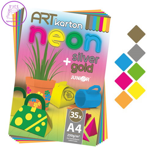 Složka barevného papíru - výkres ART CARTON RIS NEON A4 250g (35 ks) mix 7 barev/x5