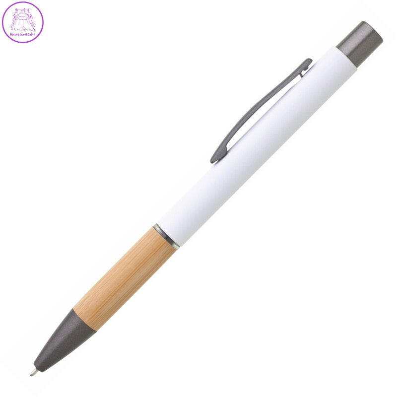 Kuličkové pero DORIO SOFT bambus/kov, hrot 0,5 mm - bílá