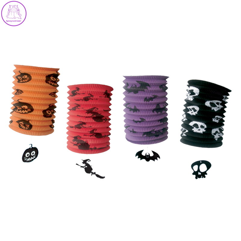 Papírový kulatý lampion s barevným vzorem-Halloween, 26 cm, 4 druhy