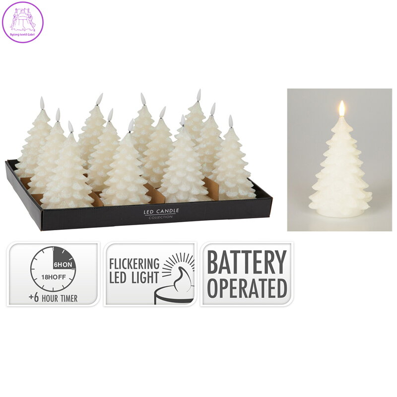 LED svíčka s časovačem 17 cm, realistický plamen - bílé třpytky LED svíčka s časovačem 17 cm, realistický plamen - bílé třpytky