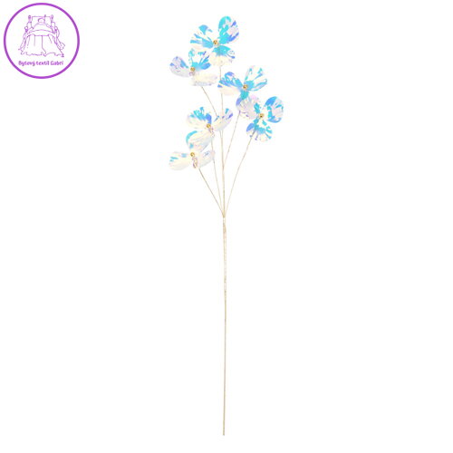 Dekorace - Květ na stonku 69 cm, holografická bílá
