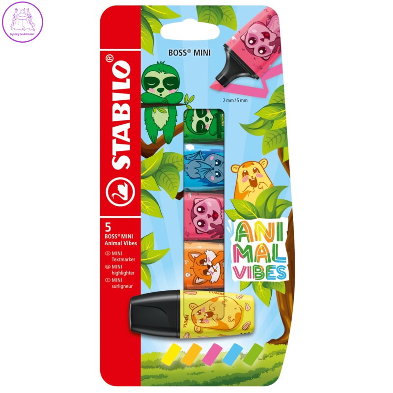 Zvýrazňovač STABILO BOSS MINI Animal Vibes (sada 5 ks)