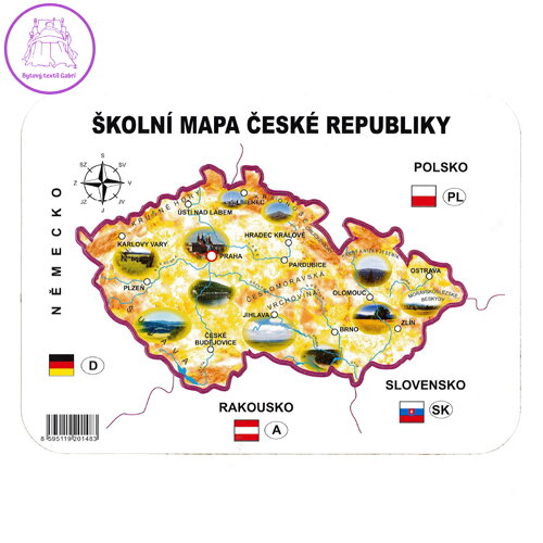 Školní papírová mapa ČR šablona geografická