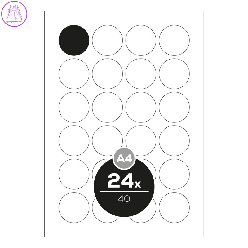 Etikety PRINT A4 / 100 ks, kruhové 40 - 24 etiket, bílé Etikety PRINT A4 / 100 ks, kruhové 40 - 24 etiket, bílé