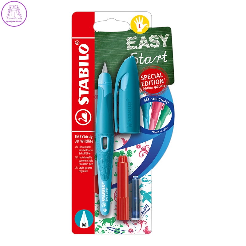 Ergonomické plniace pero pre ľavákov STABILO s bombičkou, hrot M, modré