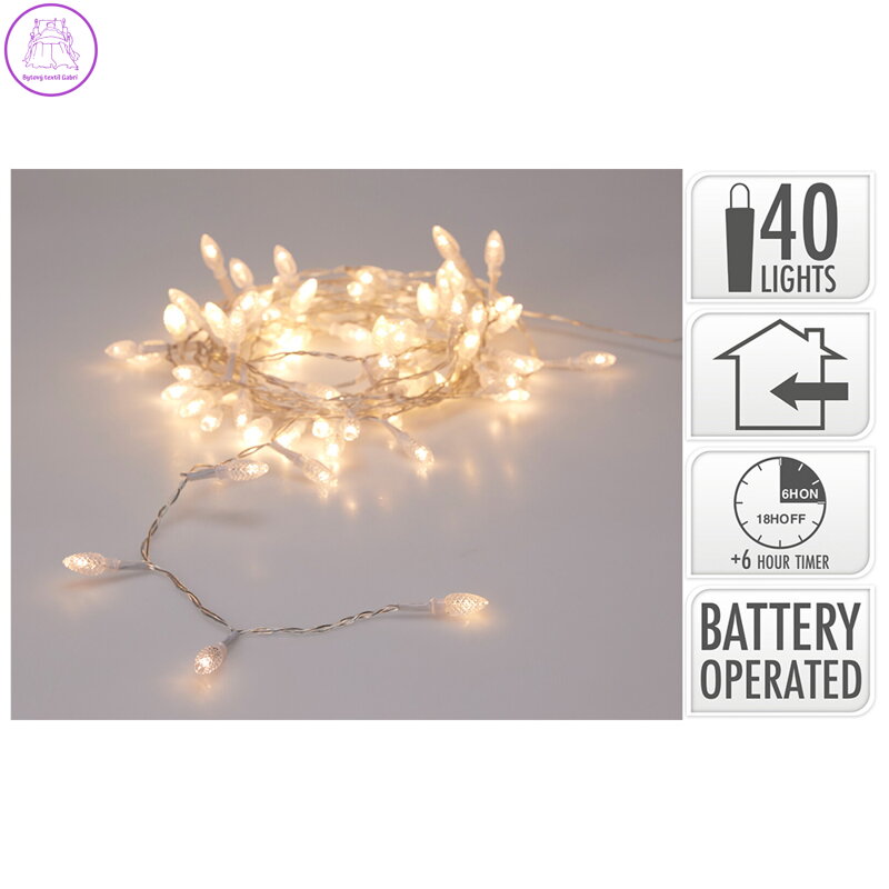 Světelný řetěz 40x LED mini světla ve tvaru kužele s časovačem, délka 3 m